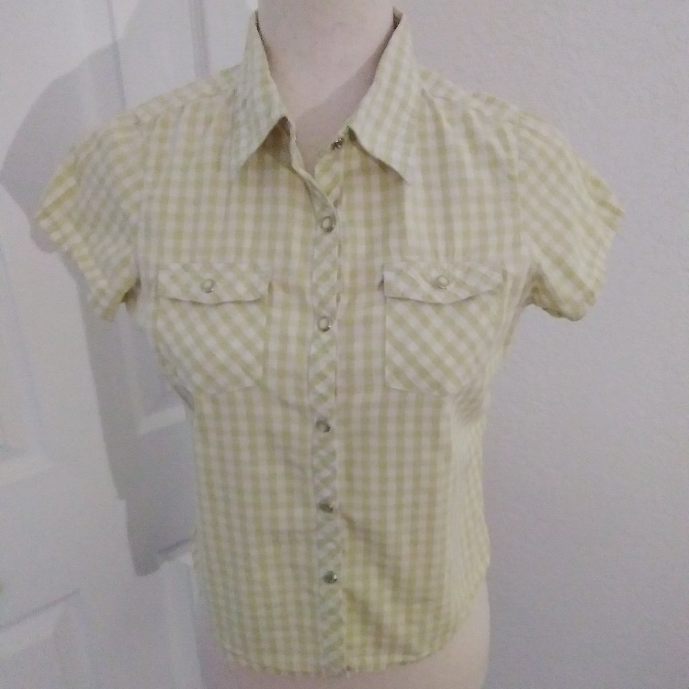 Cherokee Western Style Shirt Size Large Jr. Greenish Yellow Vintage - Picture 2 of 7